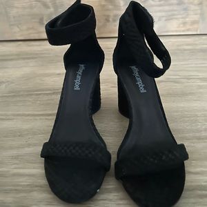 Jeffery Campbell Laura Ankle Strap Black Quilted Heel